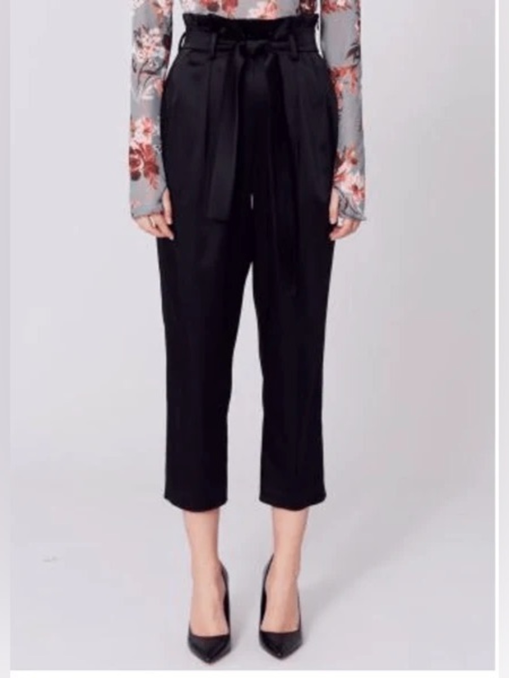 Amanda Uprichard Black High Rise Belted Tapered Pants Size M